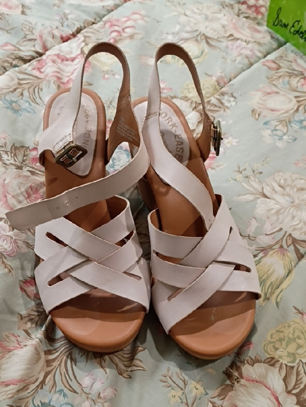 Kork-Ease White Crisscross Slingback Wedge Sandals